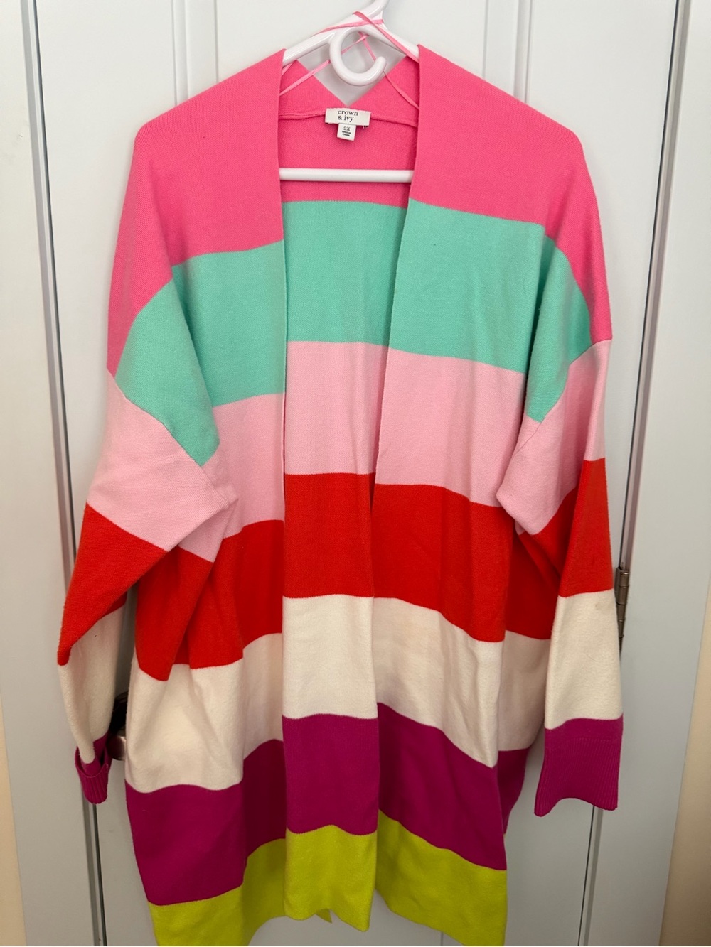 crown & ivy Pink Multi Colorblock Open-Front Cardigan